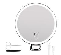 Cuteefun Miroir Grossissant X30 avec Lumière, Miroir Grossissant à Ventouse à Suspendre, 3 Couleurs de LumièRe, Rechargeable par USB, Idéal pour Chambre à Coucher, Coiffeuse, Salle de Bain, Noir