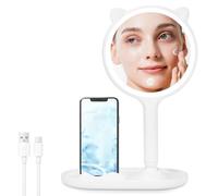 Cuteefun Miroir sur Pied Maquillage, Miroir Grossissant 1X/5X Double Face, 3 Couleurs de Lumière, Luminosité Réglable, Rechargeable par USB, Idéal pour Chambre à Coucher, Coiffeuse, Blanc