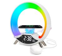 Cuteefun Réveil Lumineux, 15W Chargeur sans FI, Reveil Simulateur D'Aube avec Haut-Parleur Bluetooth, Reveil Radio, Deux Alarmes, Lampe de Chevet Réglable en Plus de 10 Couleurs, Blanc