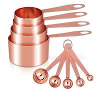 Cuteefun Set de 9 Tasses et Cuillers à Mesurer, Manche en Acier Inoxydable avec Mesures Métriques et Américaines, Finition Polie Or, Cuillere Doseuse Sèche et Liquide pour Pâtisserie, Cuisine(Or Rose)