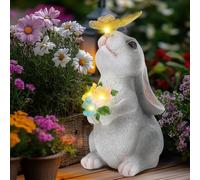 Cuteefun Statue Solaire de Jardin Lapin Ornament Outdoor, Figurine d'animal de Jardin avec Lumière Solaire, Lapin Décoratif pour la Cour, Cadeau de Pendaison de Crémaillère