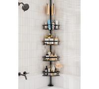 cutefafa Étagère d'angle antirouille pour douche, 4 grands paniers pour baignoire, shampooing, salle de bain, étagères réglables en hauteur de 60 à 290 cm avec barre de serviette