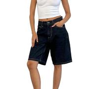 CUTeFiorino Jean rétro ample et non élastique de longueur moyenne pour femme, longueur cinq quarts, pantalon pour femme, stretch, grandes tailles, Marine, L