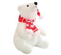 CUTeFiorino Peluche de Noël mignon en polaire ours en peluche avec chapeau et écharpe Polar Bear Jouet de Noël Polaire Ours en peluche douce Coussin de corps Peluche décoration de chambre pour filles