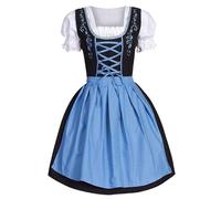 CUTeFiorino Robe allemande Dirndl pour femme, grande taille, avec col carré, tablier, costume de fille de bière, robe Renaissance, robe gothique, costume Barbie, bleu, 3XL