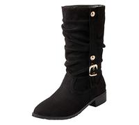 CuteFlats Bottes à enfiler pour femme aspect daim talon bloc 3 cm, Noir , 45 EU