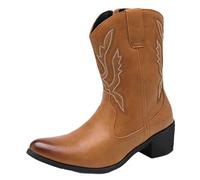 CuteFlats Bottes de cowboy western pour homme avec broderie automne hiver - Fermeture éclair, marron, 46 EU