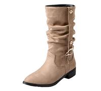 CuteFlats Bottes plates à tige longue pour femme, beige, 44 EU