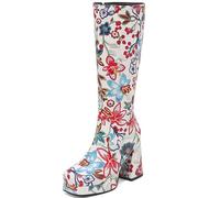 CuteFlats Bottes pour femme imprimées | Bottes design floral 10 cm Talon 2,5 cm Plateforme Party, bleu, 46 EU