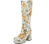 CuteFlats Bottes pour femme imprimées | Bottes design floral 10 cm Talon 2,5 cm Plateforme Party, jaune, 46 EU