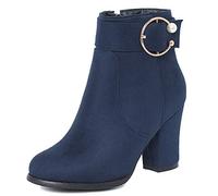 CuteFlats Bottines Décontractées pour Femmes avec Talon Carré et Bout Rond (Bleu Mat, 49)