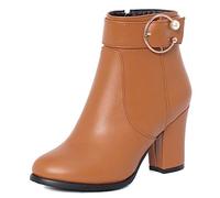 CuteFlats Bottines Décontractées pour Femmes avec Talon Carré et Bout Rond (Marron Clair, 39)