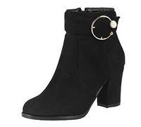 CuteFlats Bottines Décontractées pour Femmes avec Talon Carré et Bout Rond (Noir, 46)