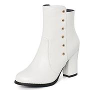 CuteFlats Bottines Décontractées pour Femmes avec Talon Carré et Bout Rond (Polyuréthane Blanc, 47)
