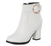 CuteFlats Bottines Décontractées pour Femmes avec Talon Carré et Bout Rond (Pu Blanc, 41)