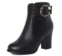 CuteFlats Bottines Décontractées pour Femmes avec Talon Carré et Bout Rond (Pu Noir, 37)