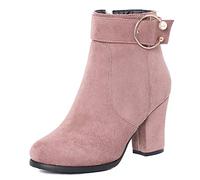 CuteFlats Bottines Décontractées pour Femmes avec Talon Carré et Bout Rond (Rose Mat, 45)