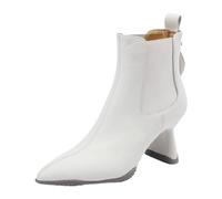 CuteFlats Bottines en cuir pour femme - Bottes à talons pointues pour le bureau et les loisirs, Doublure synthétique beige, 35 EU