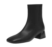 CuteFlats Bottines pour femme avec talon bloc | Bottines en dentelle carrée pour le bureau et les balades en ville, Intérieur noir froid, 38 EU