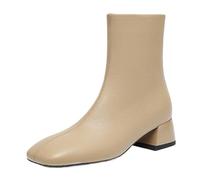 CuteFlats Bottines pour femme avec talon bloc | Bottines en dentelle carrée pour le bureau et les balades en ville, Intérieur froid abricot, 38 EU