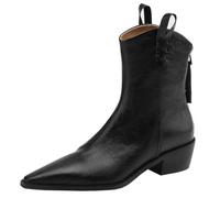 CuteFlats Bottines western rétro pour femme en cuir véritable avec bout pointu et fermetures éclair épaisses au talon et au dos, Noir , 39 EU