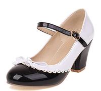 CuteFlats Mary Janes à Bout Rond pour Femmes avec Nœud Papillon et Talon Bloc