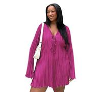 CuteFlats Robe plissée grande taille pour femme - Détails plissés élégants avec manches fluides pour le quotidien, fuchsia, XL grande taille