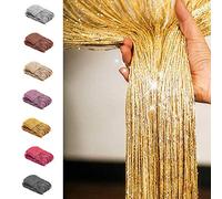 Cutefly Rideau à Fils, 100 x 200 cm, Aspect métallique, Stroboscope uni, esthétique décorative, pour Rideau d'insectes ou séparateur de pièce (doré)