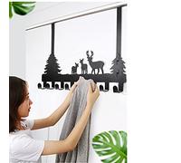 CuteHook Crochet de porte facile à installer sur une porte - Crochet mural en métal - Crochet pour serviette - Motif cerf - Pour salle de bain - Double crochet - 8 crochets - Noir