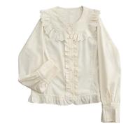 Cuteighteen Chemisier Kawaii Lolita Cutecore à volants en dentelle à manches longues pour femme habillé décontracté automne tendance élégant (beige crème, taille S)