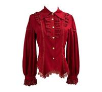 Cuteighteen Chemisier victorien Lolita Steampunk Renaissance vintage à volants à manches longues pour femme, Rouge, Taille S