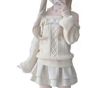 Cuteighteen Kawaii Pull Adolescent Lolita Off The Shoulder Tops Femmes Tricot Cutecore Vêtements Japonais Y2K Tendance Mignon Pulls, Crème/beige, Taille M