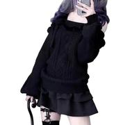 Cuteighteen Kawaii Pull Adolescent Lolita Off The Shoulder Tops Femmes Tricot Cutecore Vêtements Japonais Y2K Tendance Mignon Pulls, noir, Taille S