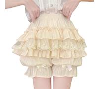 Cuteighteen Lolita Bloomers Short en coton japonais avec bordure en dentelle pour femme, Crème/beige, Medium