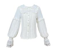 Cuteighteen Lolita Chemisier à manches longues et col Peter Pan pour femme Style victorien vintage élégant dentelle, Crème, blanc, Taille L
