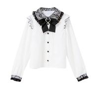 Cuteighteen Lolita Chemisier victorien à manches longues en dentelle avec col Peter Pan pour femme Style gothique Kawaii vintage avec nœud à volants, blanc, Taille XL