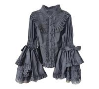 Cuteighteen Lolita Chemisier victorien à manches longues pour femme, chemise gothique Renaissance vintage en dentelle à volants, noir, Taille S