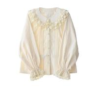 Cuteighteen Lolita Chemisiers à manches longues pour femme Col Claudine Chemise victorienne Vintage Dentelle Dressy Tops Tendance Printemps, Crème/beige, Taille M