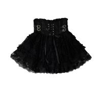 Cuteighteen Lolita Jupe courte à volants pour femme et adolescente japonaise Y2k Kawaii élastique taille haute à lacets, noir, Taille Unique