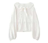 Cuteighteen Lolita Pull à col marin pour femme et adolescente Kawaii Manches bouffantes Pull ample en tricot tendance, blanc ivoire, Taille S
