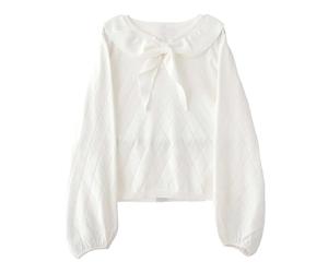 Cuteighteen Lolita Pull à col marin pour femme et adolescente Kawaii Manches bouffantes Pull ample en tricot tendance, blanc ivoire, Taille S