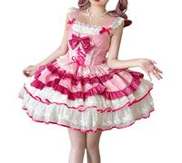Cuteighteen Lolita Robe sans manches en dentelle à volants pour adolescentes, robe de cocktail, Halloween, cosplay, fête junior, rose, Taille M