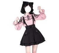 Cuteighteen Mini jupe gothique pour adolescents taille haute Y2K mignon dentelle Lolita A Line évasée Kawaii jarretelles jupes avec nœud, noir, Taille M