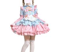 Cuteighteen Robe de princesse Lolita pour femmes - Robe de princesse Kawaii avec nœud décoratif - Tenue de soubrette - Costume de fête costumée (bleu rose, taille M)