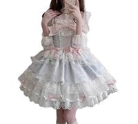 Cuteighteen Robe de princesse Lolita sans manches pour adolescentes, style kawaii, en dentelle, à volants, style victorien, élégant, bleu, Taille S