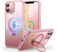 CUTELFON Coque O3 Mag-Stand pour iPhone 12/12 Pro avec Béquille 360°,[Compatible avec MagSafe][Toucher Peau Exceptionnel] Coque Fine Magnétique Mate Translucide 6,1",Rose Mat