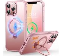 CUTELFON Coque O3 Mag-Stand pour iPhone 12 Pro Max avec Béquille 360°,[Compatible avec MagSafe][Toucher Peau Exceptionnel] Coque Fine Magnétique Mate Translucide 6,7",Rose Mat
