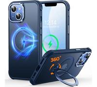 CUTELFON Coque O3 Mag-Stand pour iPhone 13/14 avec Béquille 360°,[Compatible avec MagSafe][Toucher Peau Exceptionnel] Coque Fine Magnétique Mate Translucide 6,1",Bleu Mat