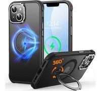 CUTELFON Coque O3 Mag-Stand pour iPhone 13/14 avec Béquille 360°,[Compatible avec MagSafe][Toucher Peau Exceptionnel] Coque Fine Magnétique Mate Translucide 6,1",Noir Mat