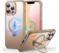 CUTELFON Coque O3 Mag-Stand pour iPhone 13 Pro Max avec Béquille 360°,[Compatible avec MagSafe][Toucher Peau Exceptionnel] Coque Fine Magnétique Mate Translucide 6,7",Or Mat